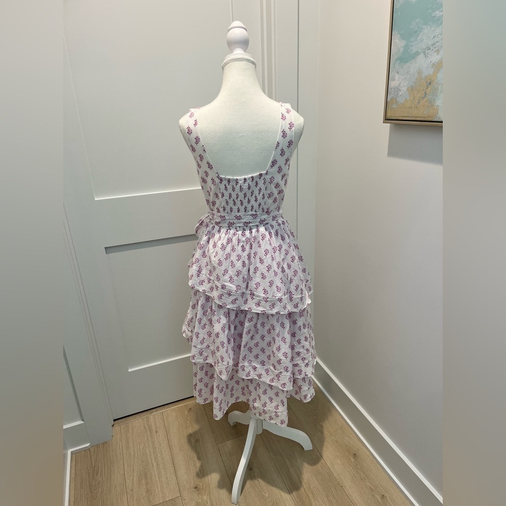 NEW J. Crew Sleeveless belted tiered midi dress white violet storm size 4 floral - Picture 8 of 12